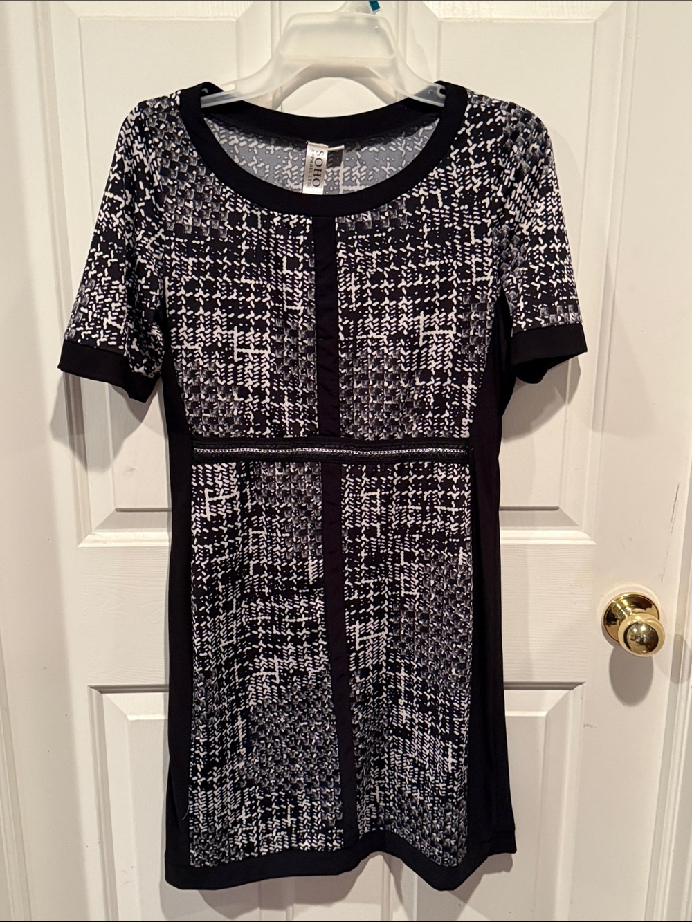 Soho Apparel Black & White Patterned Short-Sleeve Mini Dress